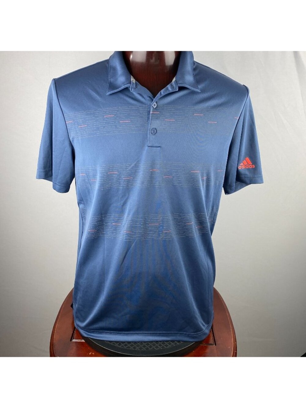 Adidas Polo Shirt Mens Blue Abstract Striped Front Logo Pullover Athletic L